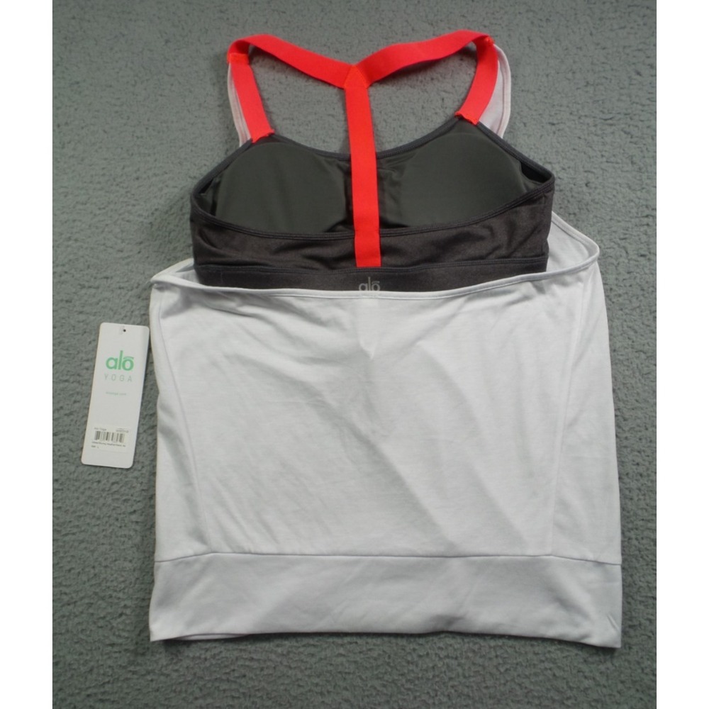 Alo Yoga Top Womens Size Large White Gray Current Tank Built-In Bra Stretch‎ NWT - Picture 4 of 12
